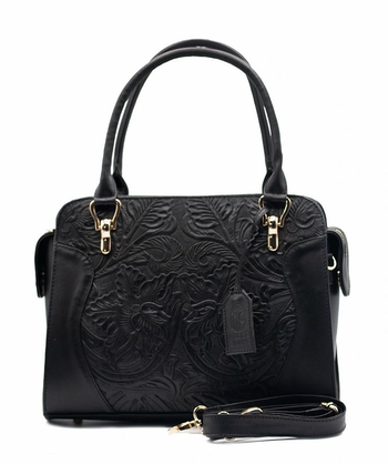 BLACK LEATHER BAG WITH ENGRAVING